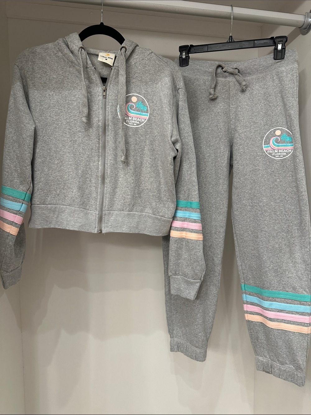 Ocean Drive medium Palm Beach Gray Zip Hoodie & Jogger Set with Pastel Strip